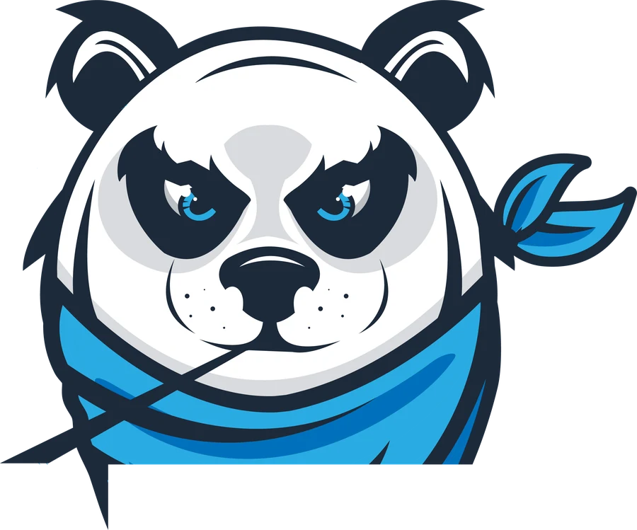 The Ellpure panda: a grumpy panda wearing a blue bandana